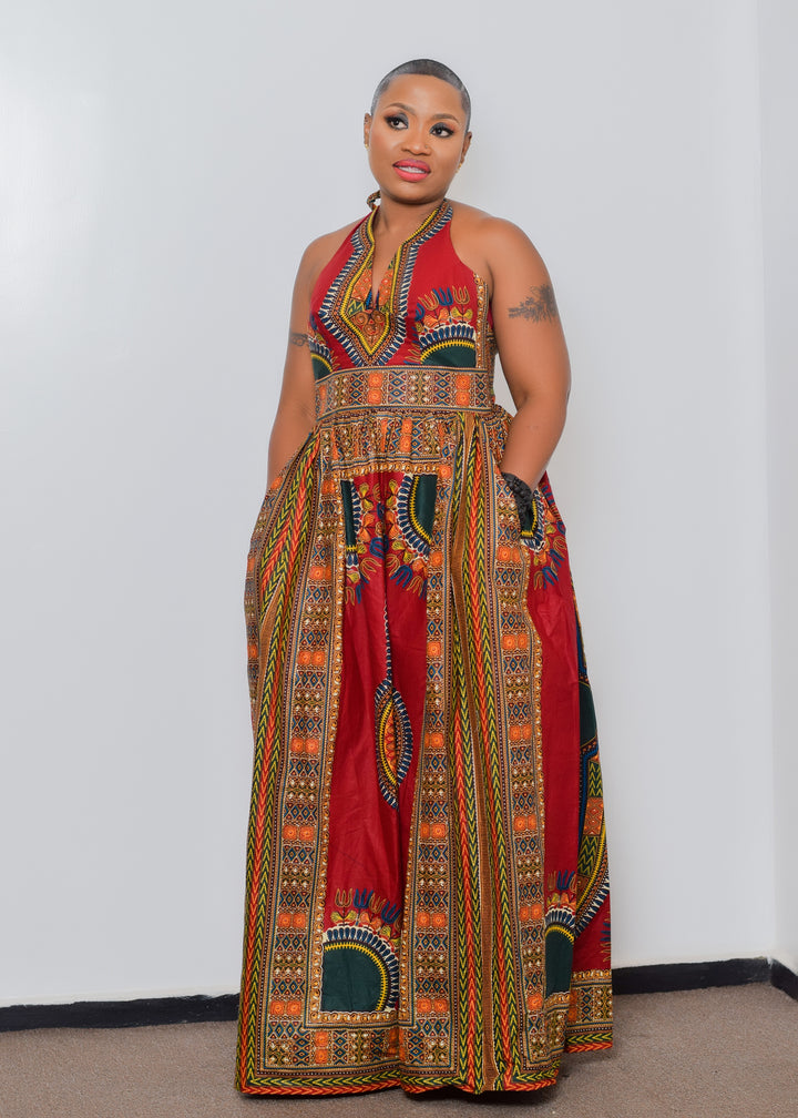 Ankara Patterned Maxi Dress With Deep Sized Pockets