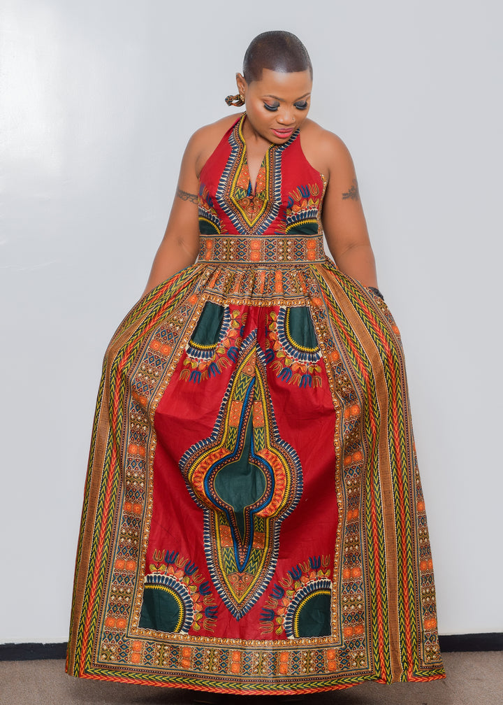 Ankara Patterned Maxi Dress With Deep Sized Pockets