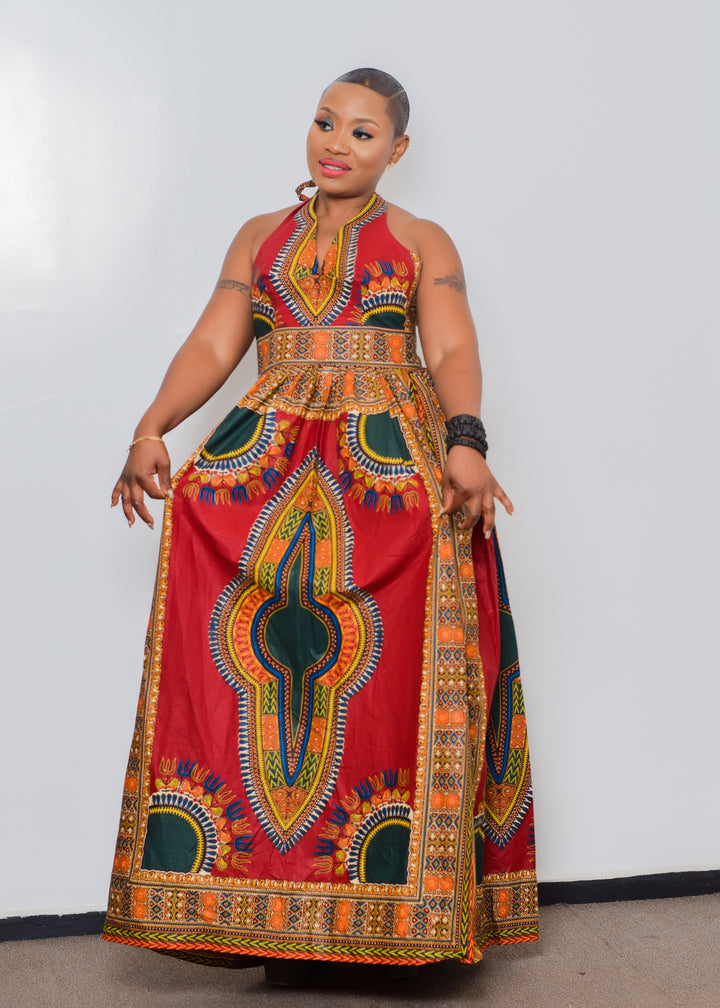 Ankara Patterned Maxi Dress With Deep Sized Pockets